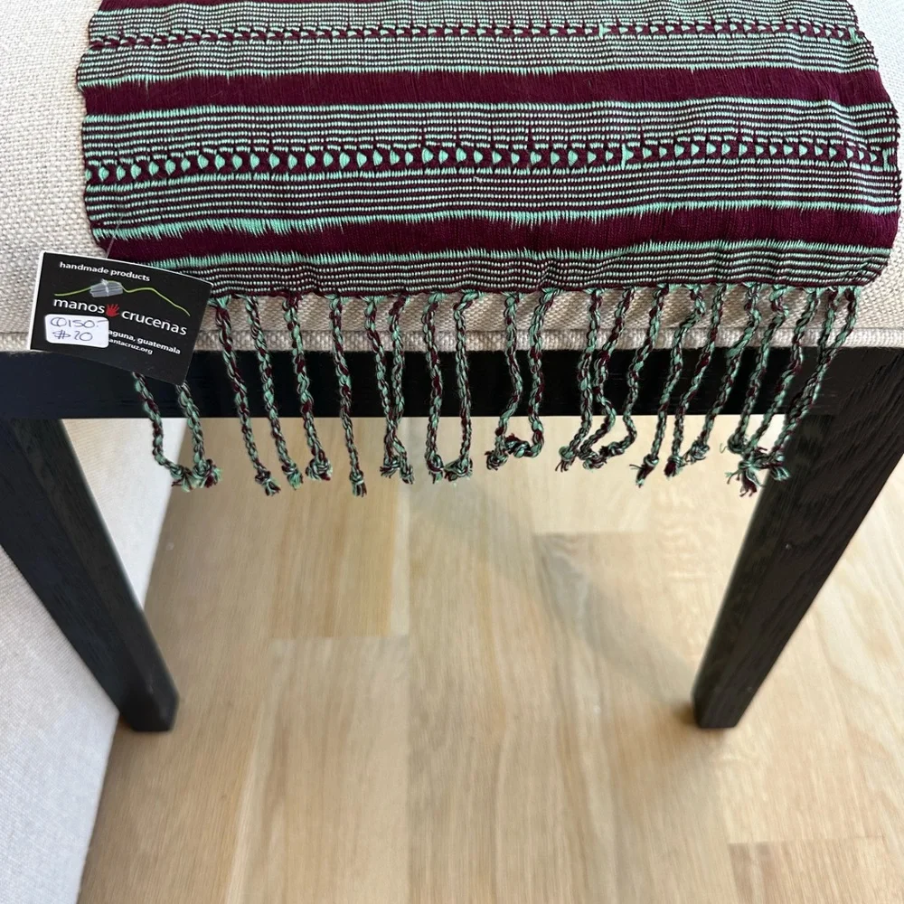 Beautiful Handwoven Reversible Guatemalan Scarf plum & green 62x10” New/tag